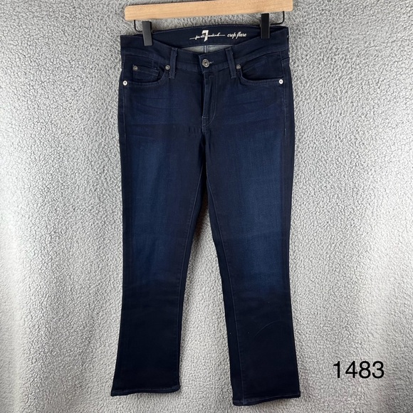 7 For All Mankind Women’s Size‎ 28 Dark Wash Crop Flare Blue Jeans Made in USA - Picture 1 of 14